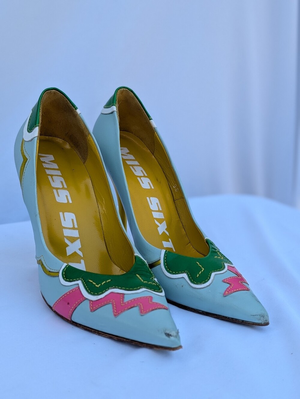 Vintage Y2K Miss Sixty Graphic Thunder Pastel Green Stiletto Heels